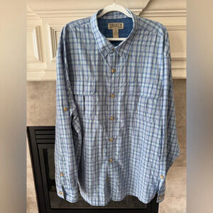 Duluth Trading Company Men's Button Down Blue Plaid Shirt Fishing Outdoor 3XL